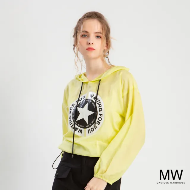 【MAGIQUE WARDROBE】連帽印花微透膚蠶絲長袖上衣(2色)