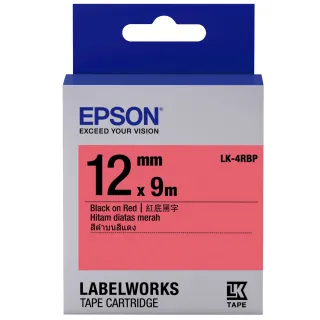 【EPSON】標籤帶 紅底黑字/12mm(LK-4RBP)