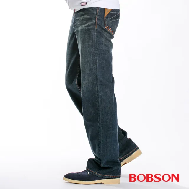 【BOBSON】男款皮革口袋中直筒牛仔褲(1714-52)