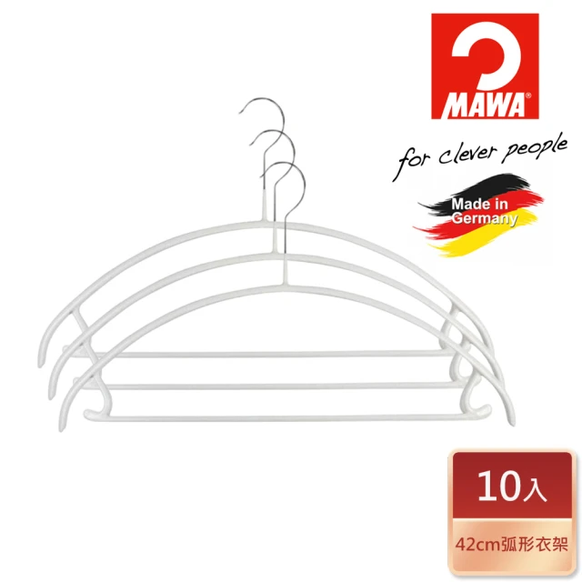 【德國MAWA】德國原裝進口時尚極簡止滑無痕套裝衣架42cm-白色/10入