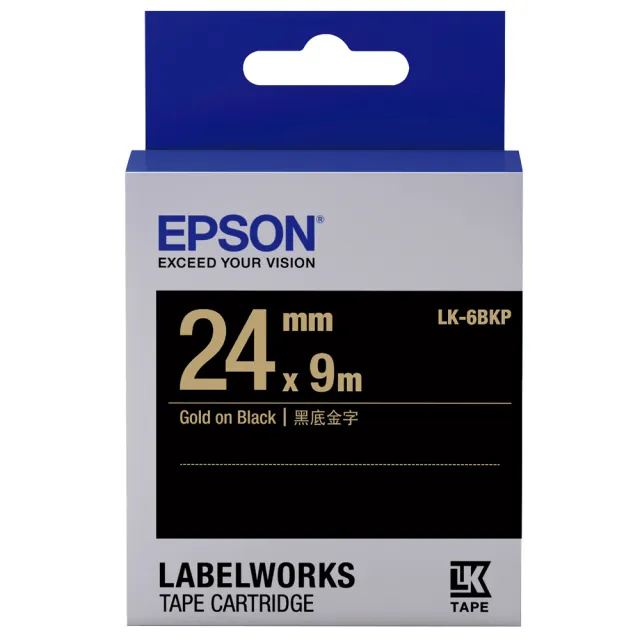 【EPSON】標籤帶 黑底金字/24mm(LK-6BKP)