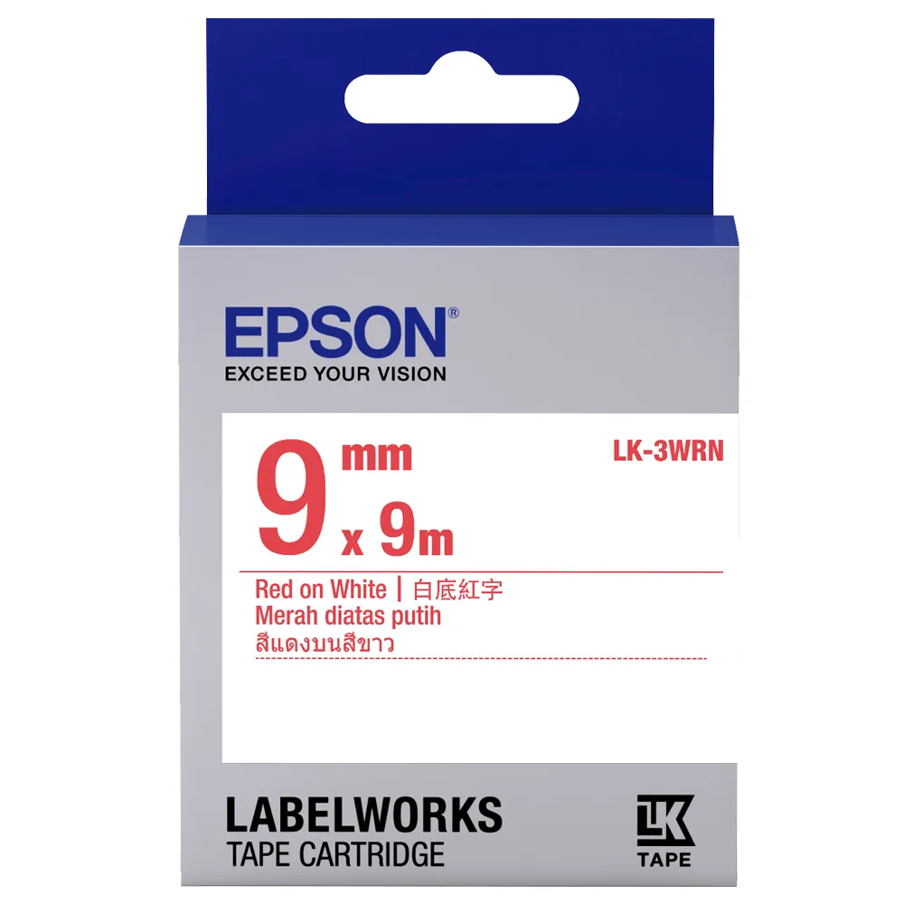 【EPSON】標籤帶 白底紅字/9mm(LK-3WRN)