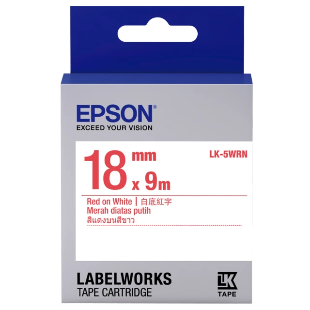 【EPSON】標籤帶 白底紅字/18mm(LK-5WRN)