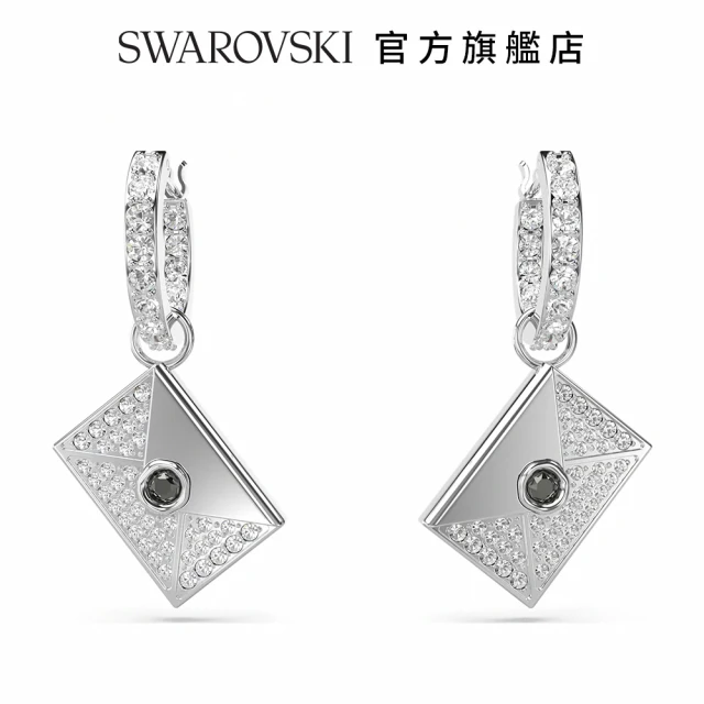 SWAROVSKI 官方直營 Letra 水滴形耳環 情書 白色 鍍白金色