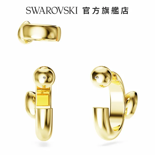 【SWAROVSKI 官方直營】Dextera 大圈耳環和扣式耳環 套裝 梨形切割  白色  鍍金色色調 交換禮物