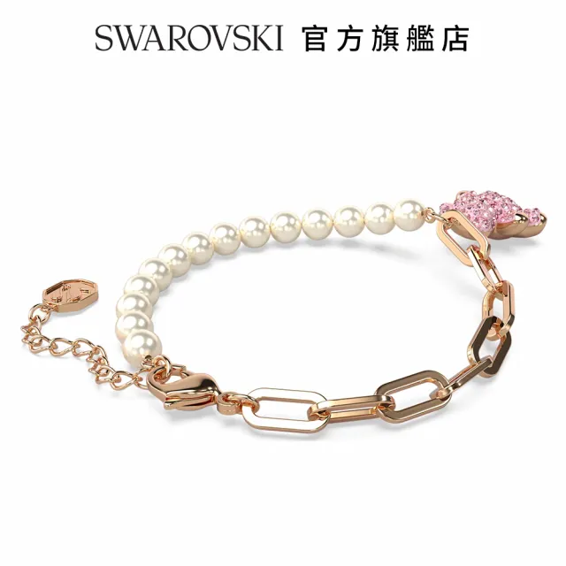 【SWAROVSKI 官方直營】Teddy 手鏈 熊  粉紅色  鍍玫瑰金色調 交換禮物
