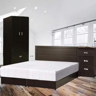 【品生活】簡約優質四件式房間組2色可選-單人加大3.5尺(床頭片+床底+衣櫥+床頭櫃 不含床墊)