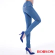 【BOBSON】女款低腰膠原蛋白彩色小直筒褲(藍8125-58)