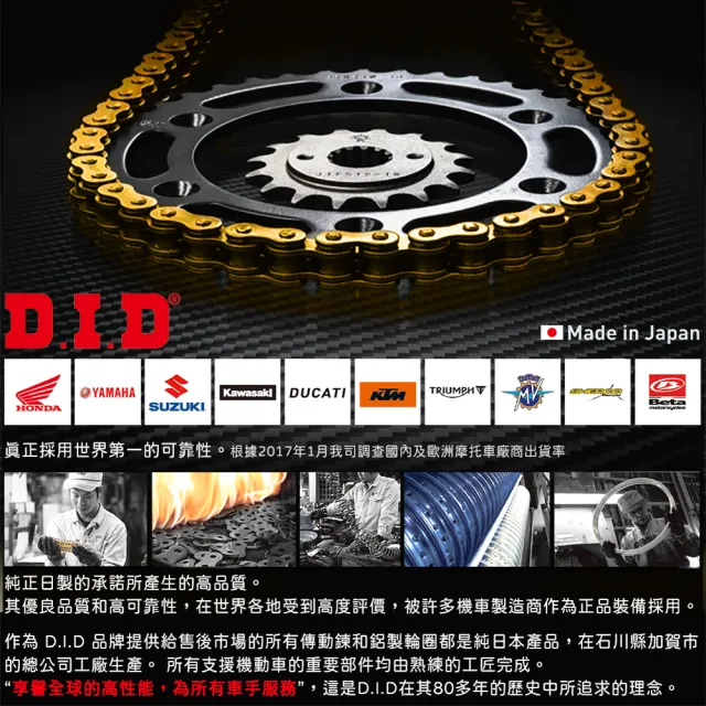 【D.I.D】ZVM-X系列 專利X型油封 重機專用 黃金加厚鏈條(鍊條尺寸525 / 鏈目110節)