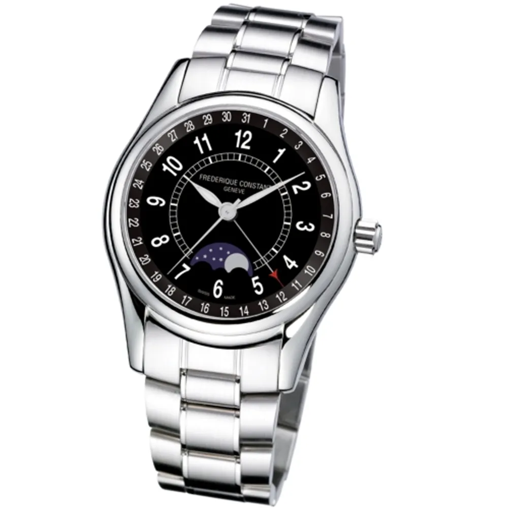【CONSTANT 康斯登】月相自動機械腕錶/黑色錶帶(FC-330B6B6B)