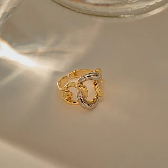 【OB 嚴選】韓國連線電鍍K金雙色金屬環開口戒指 《XC0005》