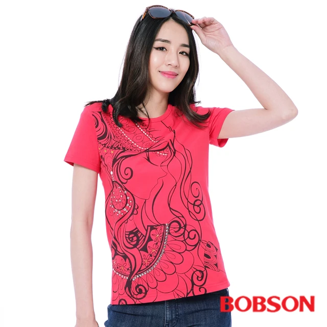 【BOBSON】女款印圖T恤(紅26142-13)