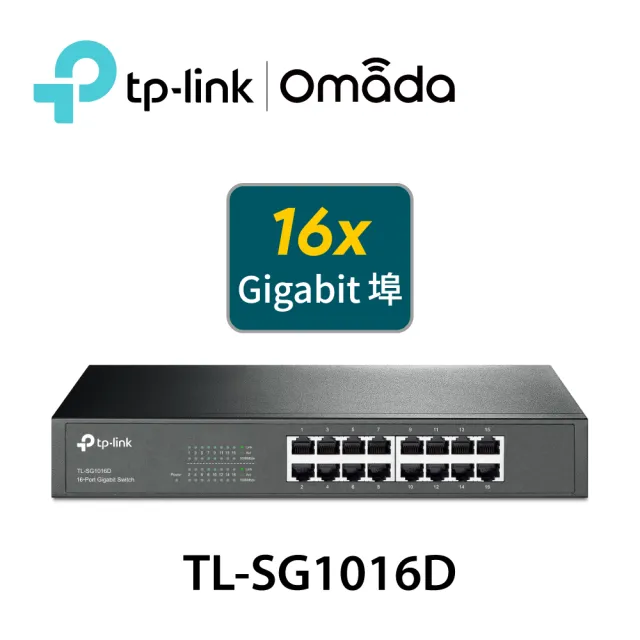 TP-LINK】TL-SG1016D 16埠Gigabit桌上/機架型乙太網路交換器(鋼殼