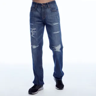 【BOBSON】男款低腰刷破補釘直筒褲(1818-53)