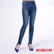 【BOBSON】女款低腰配織條小直筒褲(藍8143-53)