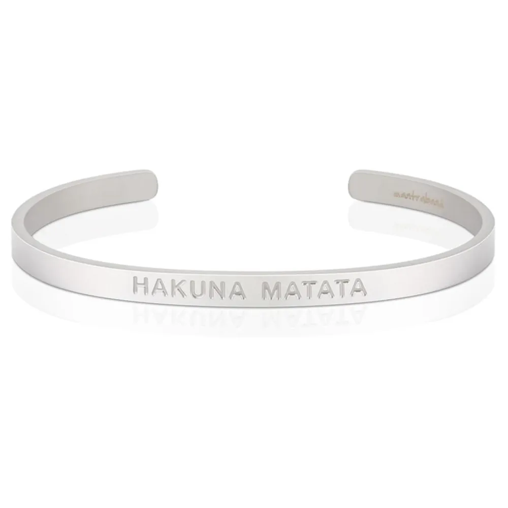 【MANTRABAND】Hakuna Matata 無憂無慮 消光銀男款寬版(悄悄話手環)