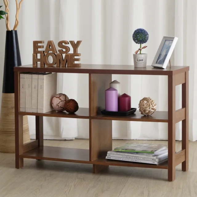 【EASY HOME】台灣製 -二層四格加寬隔間展示收納櫃 美禪胡桃色(收納架 展示架 書架 多功能 開放式)