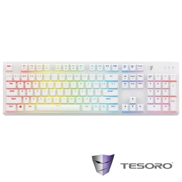 【TESORO 鐵修羅】剋龍劍Gram RGB機械式鍵盤-青軸中文白