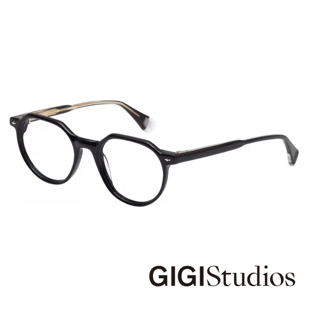 【GIGI Studios】文藝水平金飾圓粗框光學眼鏡(黑 - LYNCH)