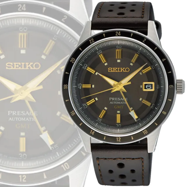 【SEIKO 精工】Presage Style60s GMT雙時區機械錶-棕色錶帶40.8mm_SK028(SSK013J1/4R34-00B0J)