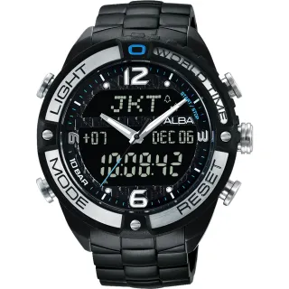 【ALBA】雅柏 W兩個世界雙顯手錶-黑/44mm  女王節(N021-X002SD  AZ4015X1)