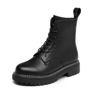 【SOFT WALK 舒步】真皮馬丁靴/真皮復古帥氣百搭時尚馬丁靴(黑)