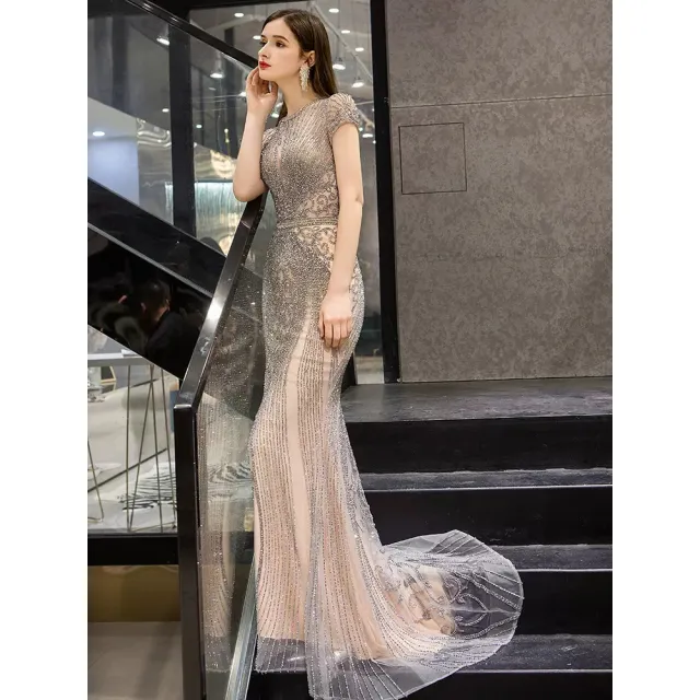 【女神婚紗禮服】高端時尚收腰魚尾宴會晚禮服 PLGZ-03 1905銀灰色(主持人 晚宴服)