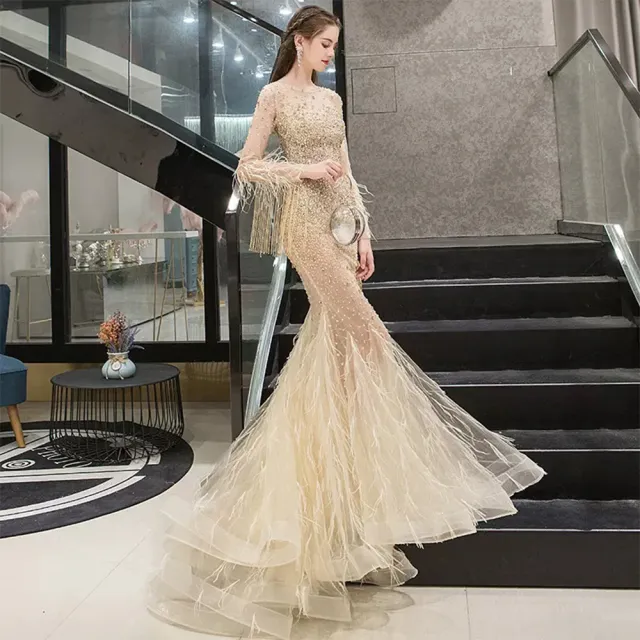 【女神婚紗禮服】高端夢幻羽毛金色魚尾宴會晚禮服 PLGZ-45 1946金色(新娘服 婚紗攝影)