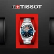 【TISSOT 天梭】官方授權 GENTLEMAN 80小時矽游絲開芯機械手錶-藍 送行動電源(T1274071104101)