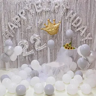 【阿米氣球派對】白色夢幻生日氣球套餐組(氣球 生日氣球 生日佈置)