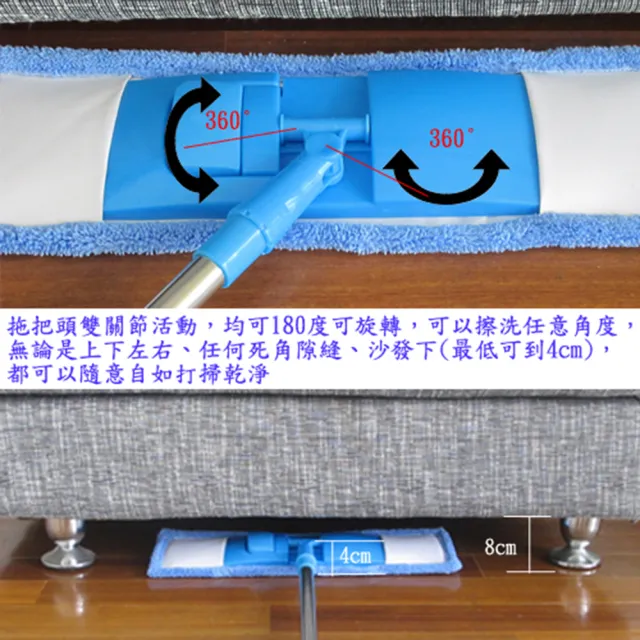 【月陽】超值組加寬型超細珊瑚絨靜電不鏽鋼除塵拖把平板拖把1+2拖布(1018A)