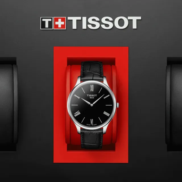 【TISSOT 天梭】官方授權 Tradition 羅馬薄型石英錶-黑 送行動電源(T0634091605800)