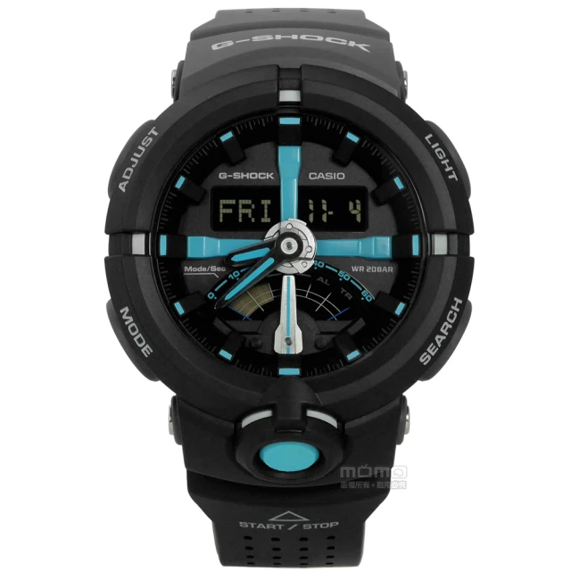 【CASIO 卡西歐】G-SHOCK 多層次前衛城市世界雙色橡膠手錶 黑色 48mm(GA-500P-1A)