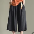 【JC Collection】韓版涼爽舒適棉麻寬鬆七分褲裙(黑色、卡其色)