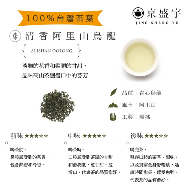 京盛宇】清香阿里山烏龍-15入原葉袋茶茶包(高山茶、阿里山青心烏