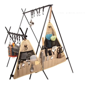 【May shop】戶外野營餐具收納包帆布便式三角掛袋 露營野炊炊具袋