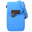 【Dior 迪奧】Christian Dior 簡約金屬LOGO小牛皮小方包手機包斜背包(藍)