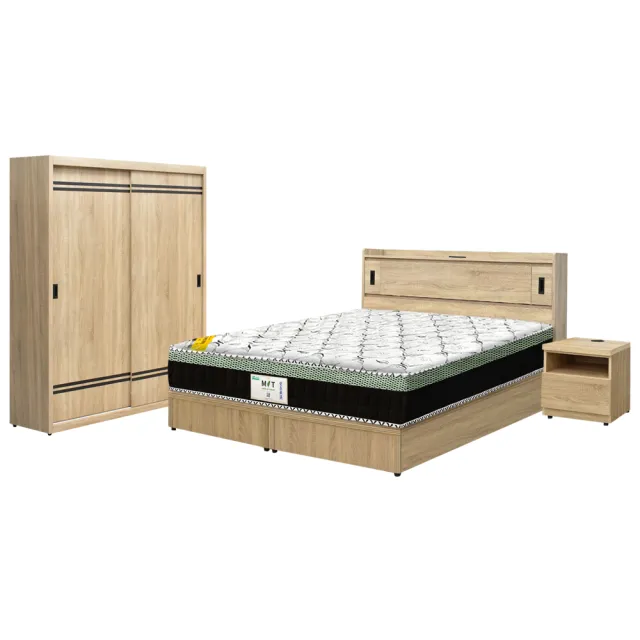 【IHouse】品田 房間5件組 雙人5尺(床頭箱+床底+床墊+床頭櫃+衣櫃)