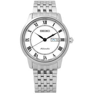 【SEIKO 精工】現代經典款藍寶石水晶機械不鏽鋼手錶 白色 39mm(4R36-04E0W.SRP761J1)
