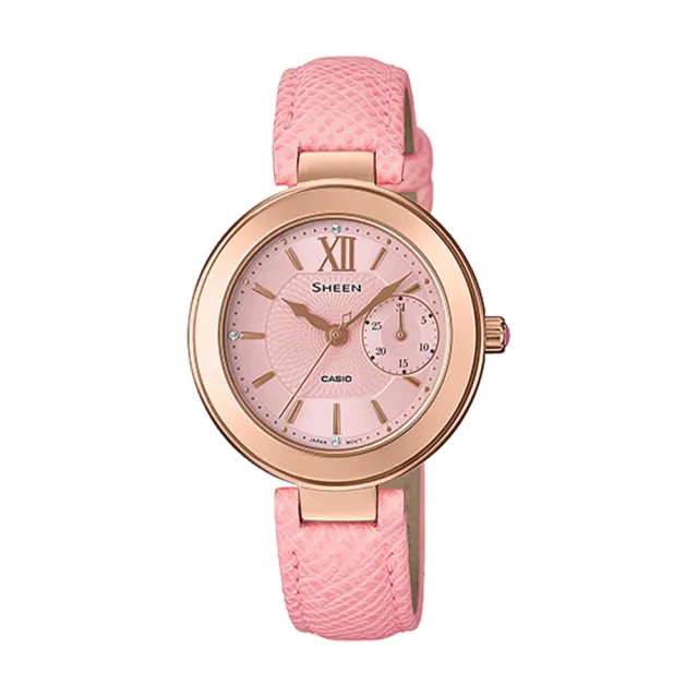 【CASIO 卡西歐 SHEEN 系列】氣質首選_皮革錶帶_日期顯示_指針女錶(SHE-3051PGL)