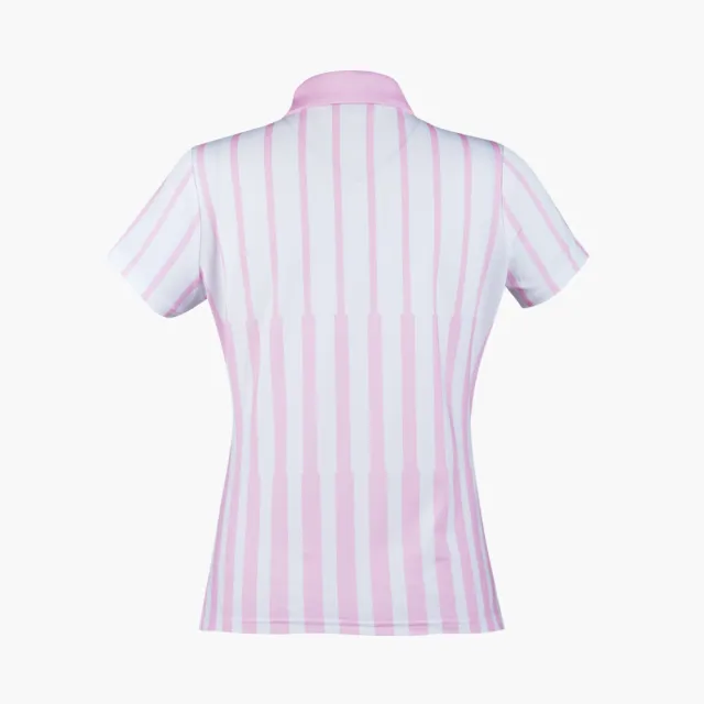 【PING】女款直條短袖POLO衫-粉紅(吸濕排汗/GOLF/高爾夫球衫/RA23108-15)