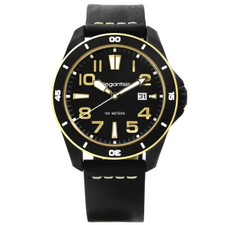 【elegantsis】潮流自由新騎士風格真皮手錶 黑色 47mm(ELJT65-2G01LC)