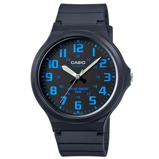【CASIO】卡西歐大錶徑簡約石英錶-黑 X 藍(MW-240-2B 公司貨全配盒裝)