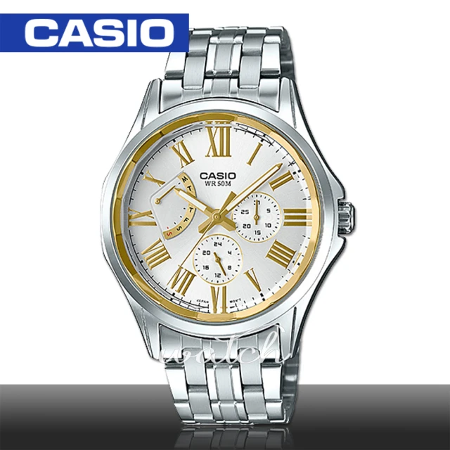 CASIO 卡西歐 送禮首選_不鏽鋼錶帶_羅馬數字_三眼顯示_指針男錶(MTP-E311DY)