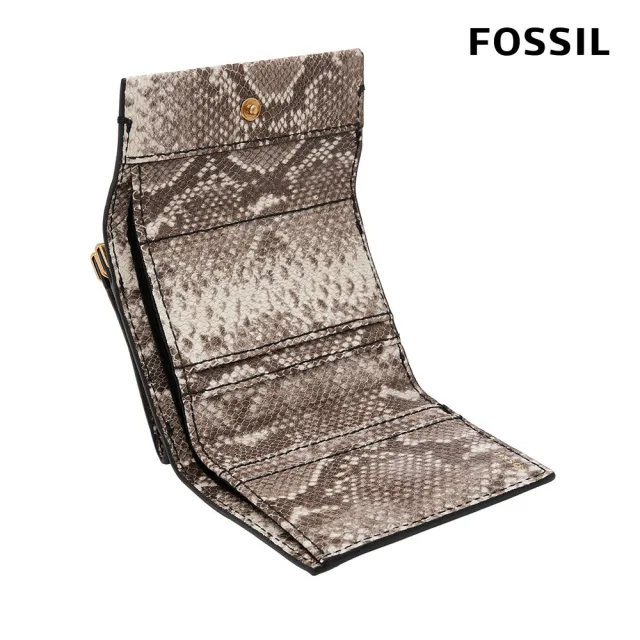 【FOSSIL 官方旗艦館】Penrose 真皮扣式零錢袋短夾-米棕蛇紋 SL8275874
