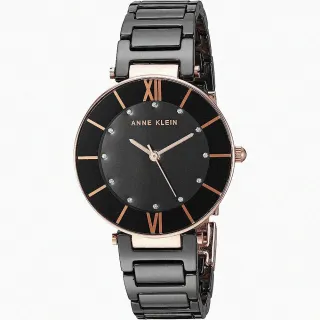 【ANNE KLEIN】AnneKlein手錶型號AN00344(黑色錶面玫瑰金錶殼深黑色陶瓷錶帶款)