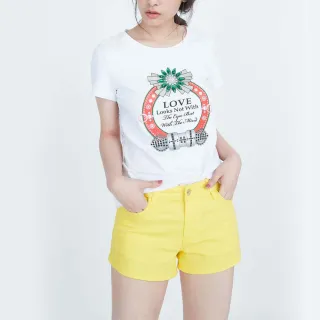 【iROO】黃色休閒流行棉質短褲