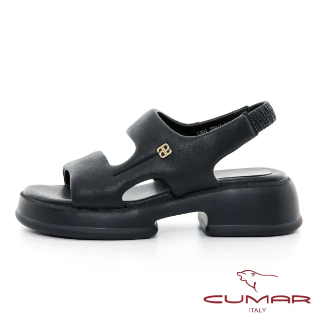 【CUMAR】簡約厚底澎澎鞋面涼鞋(黑色)