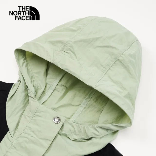 【The North Face 官方旗艦】北面女款綠色拼接防風防潑水下擺抽繩連帽外套｜81RXOXG