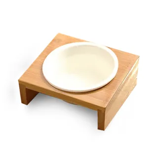 【OSIN】木架寵物陶瓷單碗 實木質感(貓狗通用)